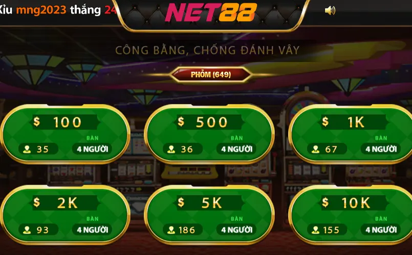 Danh sách trò chơi hấp dẫn tại giới thiệu casino Net88 trực tuyến